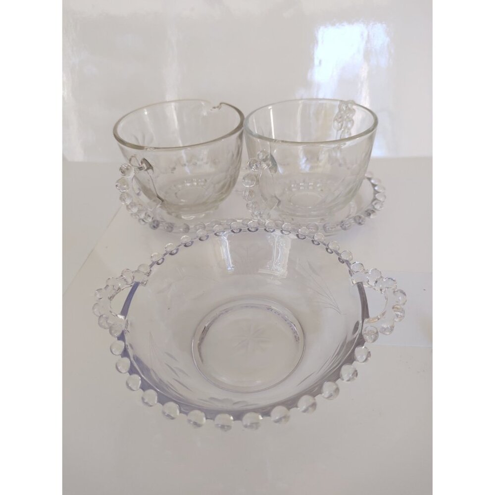 Imperial Glass Candlewick Pattern Cream, Sugar set with Mayo bowl 1960's